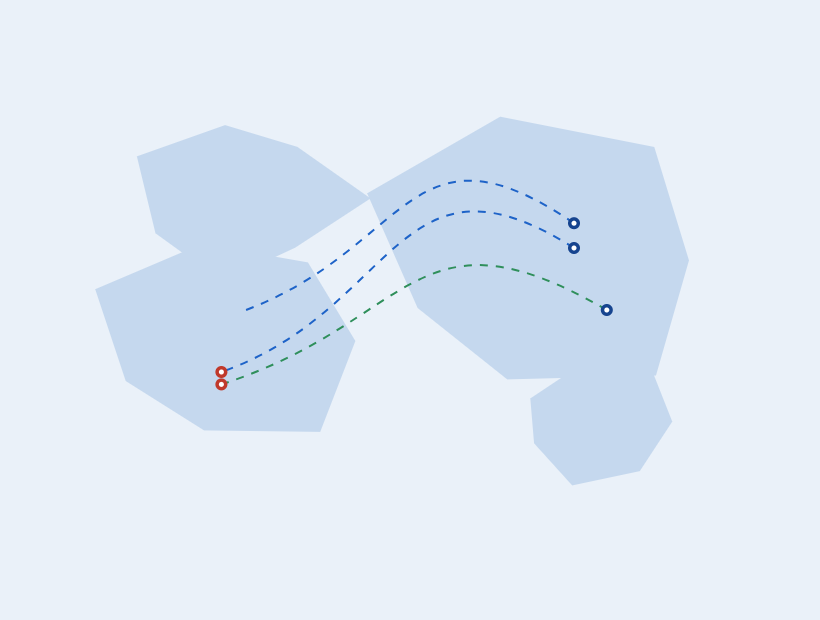 Trade lane routes from Asia to East Africa